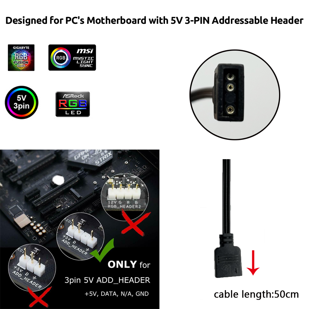 5V ARGB 3Pin Header for Asus A - Led Gaming Light Strip recension och pris